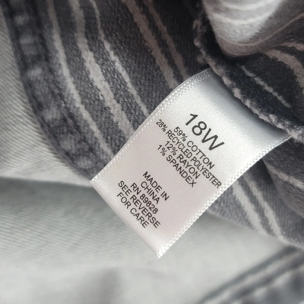 LOGO Lori Goldstein‎ Womens 18W Jacket Denim Gray Stripe Lagenlook Layering Plus